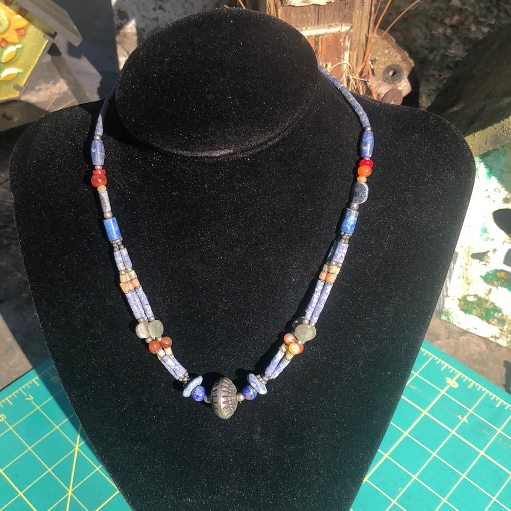 20” Lapis Lazuli and multi-colored bead necklace